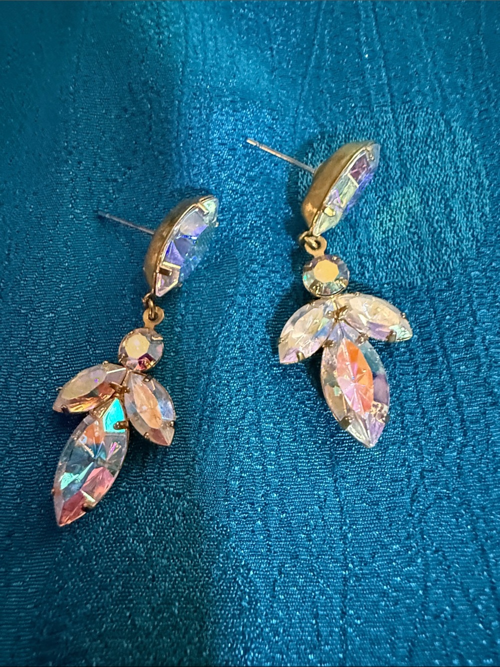 Gold-tone Iridescent Crystal Drop Earrings